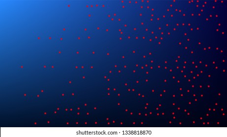 USA Independence Day. Colors of American Flag. Red, Blue and White Stars on Blue Gradient Background. Invitation Background. Banner, Christmas and New Year card, Postcard, Packaging, Textile Print.