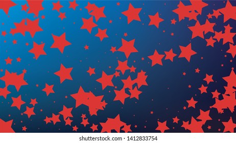 USA Independence Day. Colors of American Flag. . Abstract Background with Many Random Falling Stars Confetti on Blue Background. 