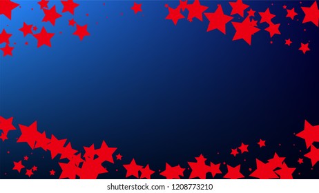 USA Independence Day. Colours of American Flag. Red, Blue and White Stars on Blue Gradient Background. Invitation Background. Banner, Christmas and New Year card, Postcard, Packaging, Textile Print.