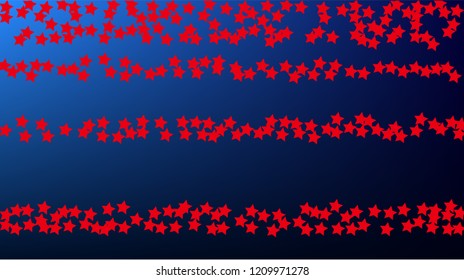 USA Independence Day. Colours of American Flag. . Abstract Background with Many Random Falling Stars Confetti on Blue Background. 