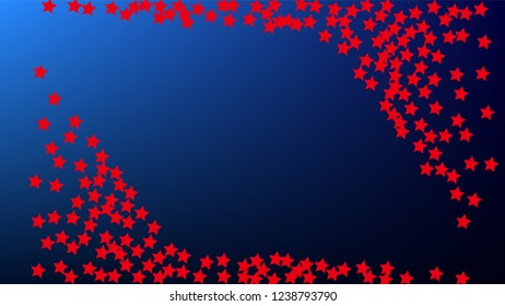 USA Independence Day. Colours of American Flag. Red, Blue and White Stars on Blue Gradient Background. Invitation Background. Banner, Christmas and New Year card, Postcard, Packaging, Textile Print.
