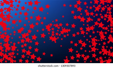 USA Independence Day. Colours of American Flag. . Abstract Background with Many Random Falling Stars Confetti on Blue Background. 