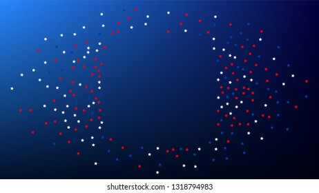 USA Independence Day. Colours of American Flag. Red, Blue and White Stars on Blue Gradient Background. Invitation Background. Banner, Christmas and New Year card, Postcard, Packaging, Textile Print.