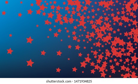 USA Independence Day. Colours of American Flag. Red, Blue and White Stars on Blue Gradient Background. Invitation Background. Banner, Christmas and New Year card, Postcard, Packaging, Textile Print.