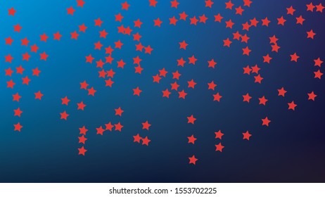 USA Independence Day. Colours of American Flag. . Abstract Background with Many Random Falling Stars Confetti on Blue Background. 