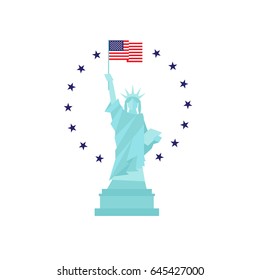 Usa Independence day concept. Statue of liberty with flag isolated