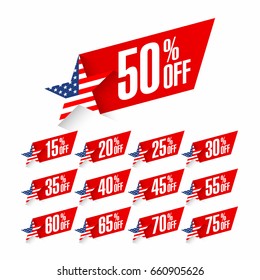 USA Independence Day discount labels. Fourth of July celebration. Vector illustration.