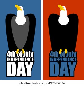 USA Independence Day. Eagle and lettering. Bird of prey sitting on letters. Patriotic holiday on July 4 in America