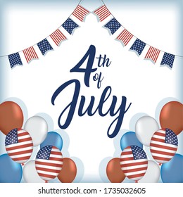 usa independence day with flag in balloons helium vector illustration design