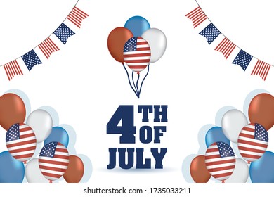 usa independence day with flag in balloons helium vector illustration design