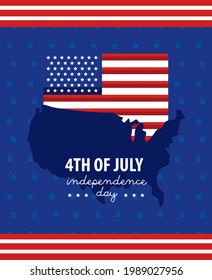 usa independence day with flag and map