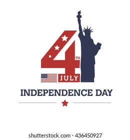 USA Independence Day Flag with Star isolated on white background. United Stated independence day greeting creative typography. sticker design for Independence Day. fourth of july american typography