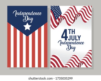 día de independencia de usa con diseño de ilustración de vector de bandera