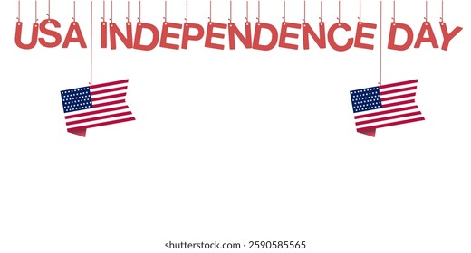 usa independence day with flags hanging lettering
Vector inscription holiday independence day usa