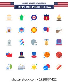 USA Independence Day Flat Set of 25 USA Pictograms of muffin; cake; police; security; usa Editable USA Day Vector Design Elements