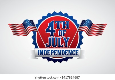 USA independence day fourth of july card with celebration symbols on blue red and white colors vector editable illustration image