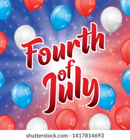 USA independence day fourth of july card with balloons celebration symbols on blue red and white colors vector editable illustration image