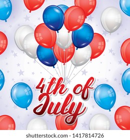 USA independence day fourth of july card with balloons celebration symbols on blue red and white colors vector editable illustration image