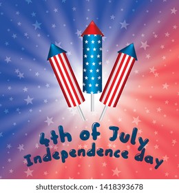 USA independence day fourth of july card with celebration symbols on blue red and white colors vector editable illustration image