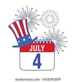 USA independence day fourth of july card with celebration symbols on blue red and white colors vector editable illustration image