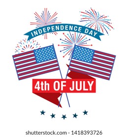 USA independence day fourth of july card with celebration symbols on blue red and white colors vector editable illustration image