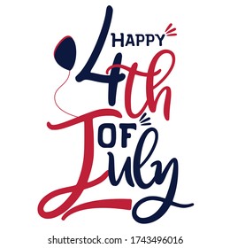 USA Independence Day greeting card with brush stroke background in United States national flag colors and hand lettering text happy 4th of July. Vector illustration.