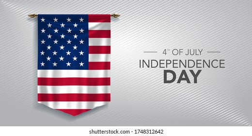 USA independence day greeting card, banner, vector illustration. American national day 4th of July background with pennant