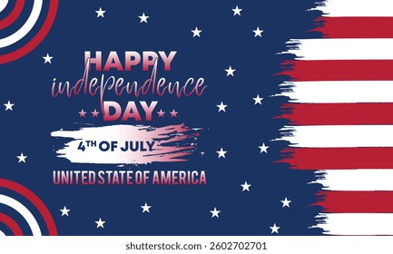 USA Independence Day greeting card with waving american national flag and brush stroke background in United States national flag colors