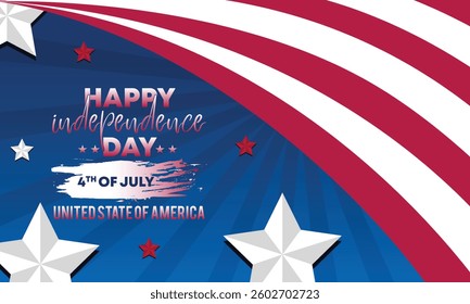 USA Independence Day greeting card with waving american national flag and brush stroke background in United States national flag colors