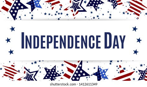 USA Independence day, Happy 4th of July. Colorful patriotic template for greeting card, flyer, poster, banner. Decorated with american themed bright stars. Vector illustration.