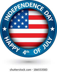 USA Independence Day happy the 4th of july blue label, vector illustration