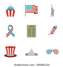 USA independence day icon set. Flat style set of 9 independence day vector icons for web isolated on white background