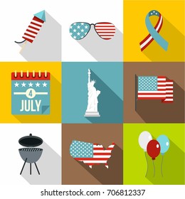USA independence day icon set. Flat style set of 9 USA independence day vector icons for web design