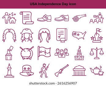 USA Independence Day Icons Vector Outline Set