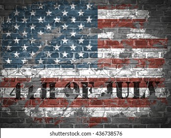 The USA independence day illustration with flag on a brick wall
