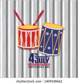 USA independence day july fourth celebration card with drums music instruments vector illustration graphic design