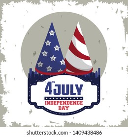 USA independence day july fourth celebration grunge card with hats vector illustration graphic design