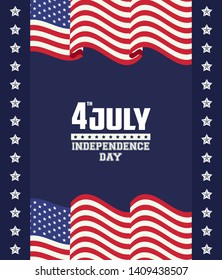 USA independence day july fourth celebration card with flag emblem and stars vector illustration graphic design