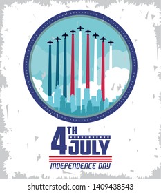 USA independence day july fourth celebration card with patriotic emblem on red blue and white colors vector illustration graphic design