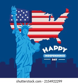 Usa independence day lettering postcard with map