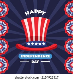 Usa independence day lettering poster with tophat