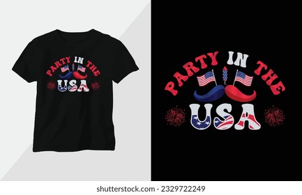USA independence day lettering written with artistic calligraphic fonts and decorated with graphics 