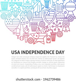 USA Independence Day Line Concept. Vector Illustration of Outline Design.