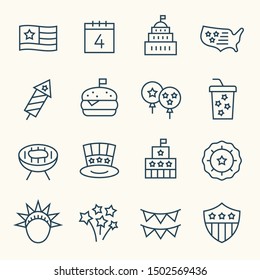 USA Independence Day line vector icon set