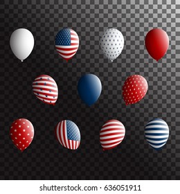 USA Independence Day, Memorial Day, Labor Day holiday balloons set. Stock vector