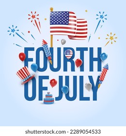 Usa independence day minimal concept design in 3d realistic style. 4th of July background template. Celebration vector illustration for banner, poster, card. Bright festive composition 