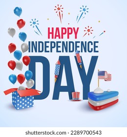 Usa independence day minimal concept design in 3d realistic style. 4th of July background template. Celebration vector illustration for banner, poster, card. Bright festive composition 