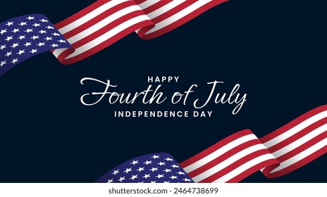 USA Independence Day on blue background. 4th of july lettering banner with american flag. Holiday celebration design. Vector illustration