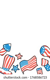 USA Independence Day Postcard. American Flag Hat Vertical Card With Text Place. 4 July Greeting Card. American Independence Day Party Decor. Patriot Postcard Template. USA Holiday Vector Illustration