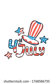 USA Independence Day Postcard. American Flag Hat Stars Vertical Card. 4 July Greeting Card. American Independence Day Party Decor. Patriot Postcard Template. USA Holiday Vector Illustration